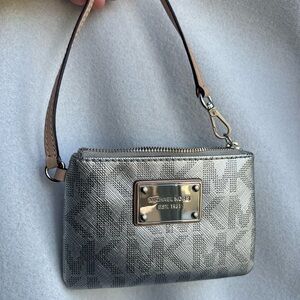 Michael Kors Small Logo Coin Wristlet In Silver